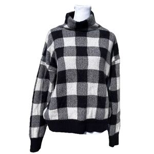 Lauren Ralph Lauren Sweater Womens Medium Black White Buffalo Plaid Soft